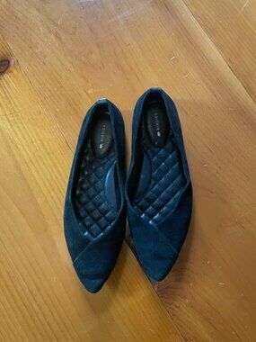 Black Suede Birdies Pointy Toe Flat 7.5